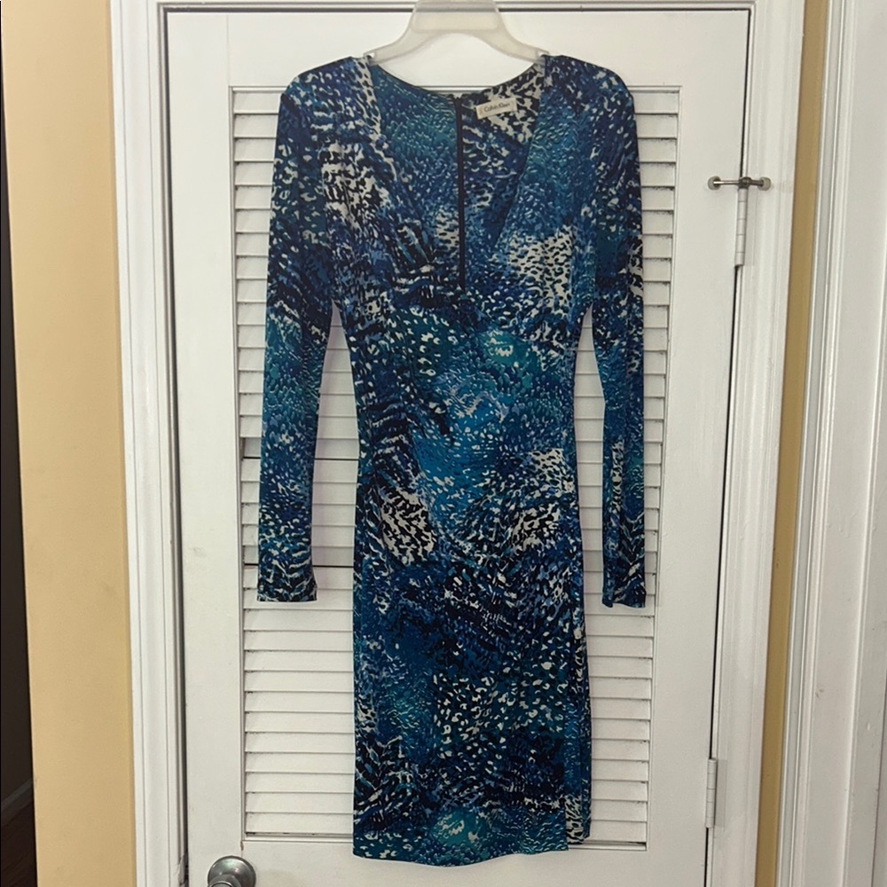 Calvin Klein Blue and Black Long Sleeve Dress